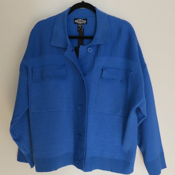 NWT Oliver O Escio | Size XL | Blue Button Up Knit Cardigan Sweater Jacket - Picture 1 of 11